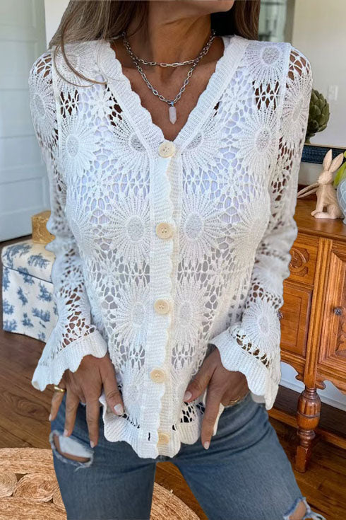 Bohemian V-Neck Lace Hollow Top