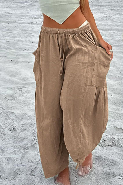 Casual Elastic Waist Wide Leg Cargo Pants