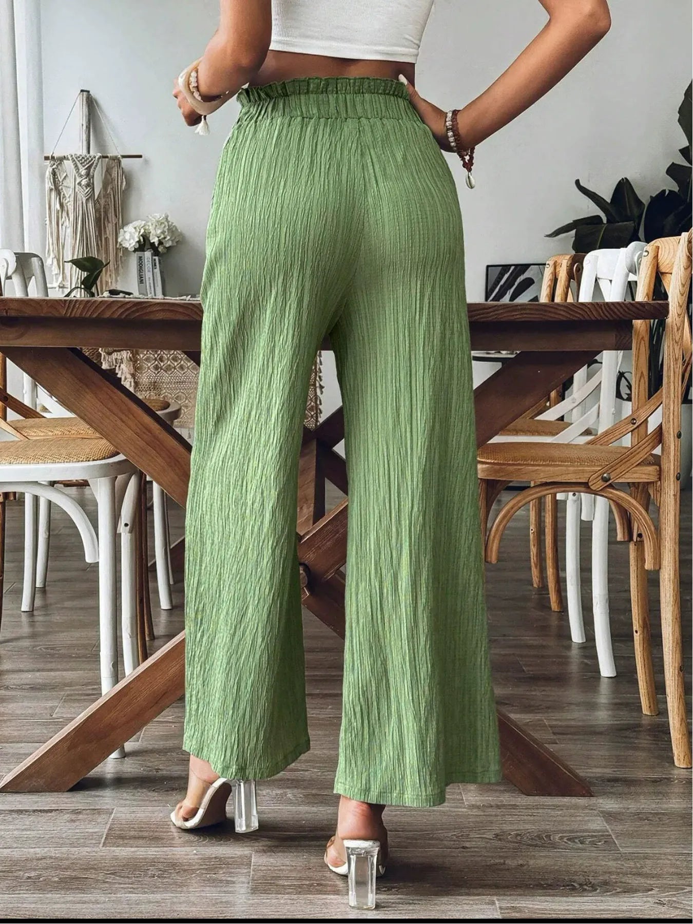 High-Waist Plated Wide-Leg Pocket Pants