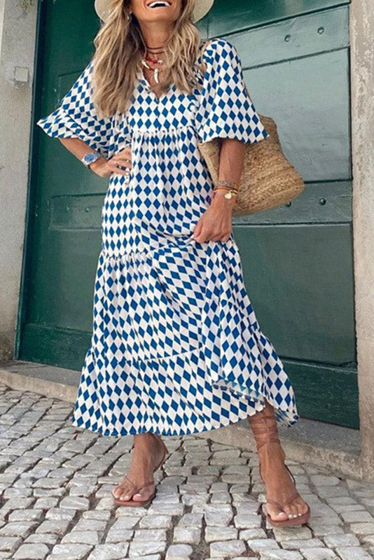 Boho Geometric Print Tiered Maxi Dress