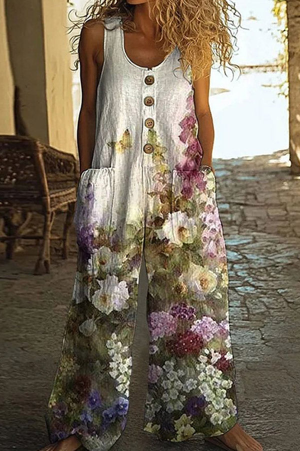 Boho Floral Print Sleeveless Jumpsuit