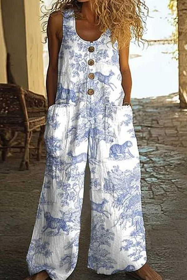 Boho Floral Print Sleeveless Jumpsuit