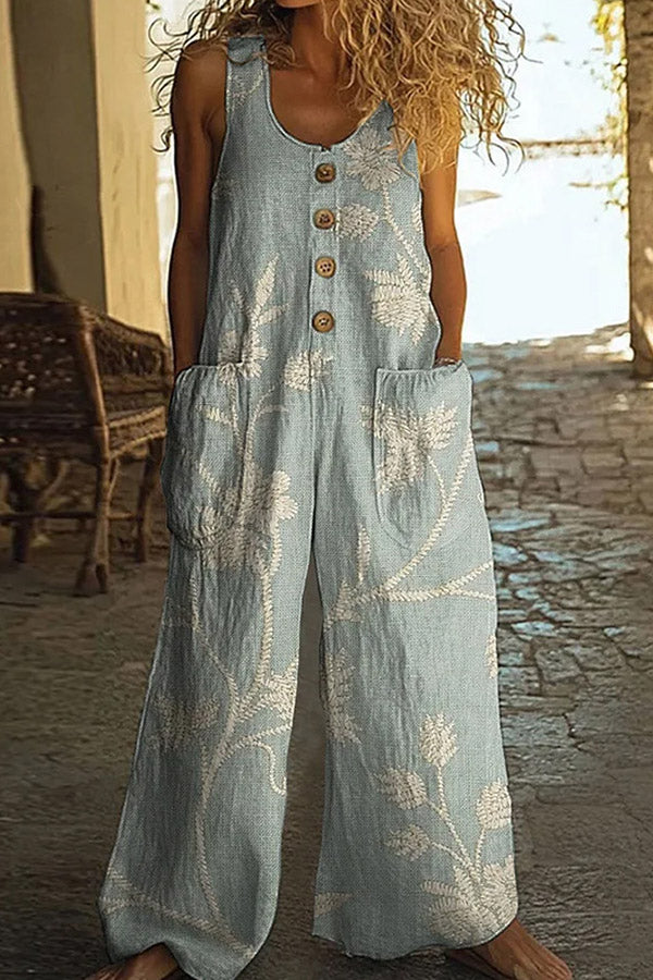 Boho Floral Print Sleeveless Jumpsuit