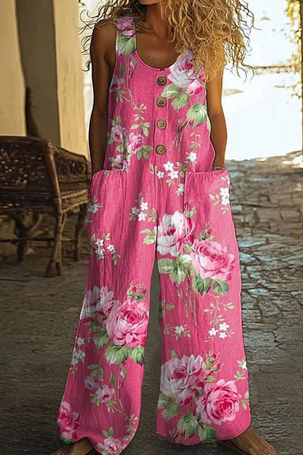 Boho Floral Print Sleeveless Jumpsuit