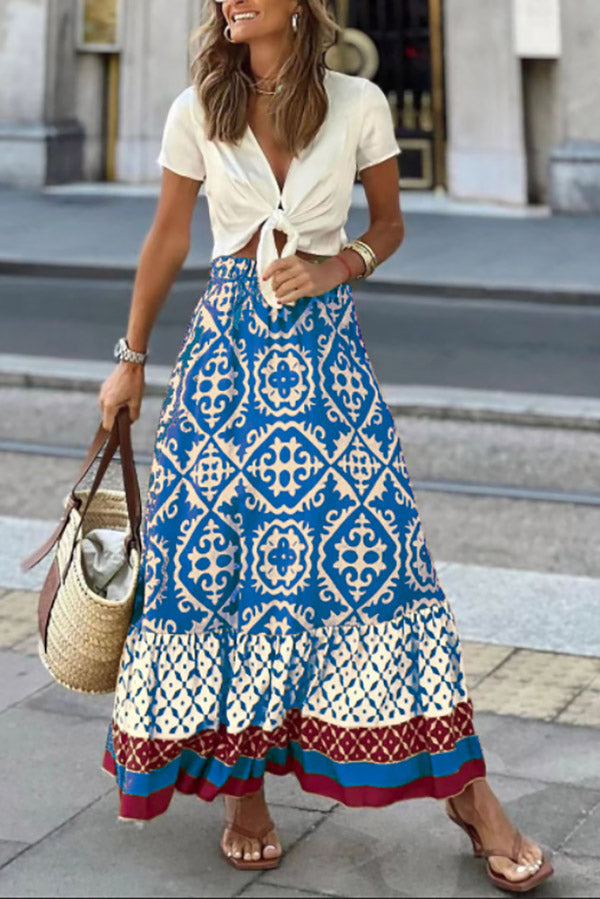 Bohemian Pattern High Waist Maxi Skirt