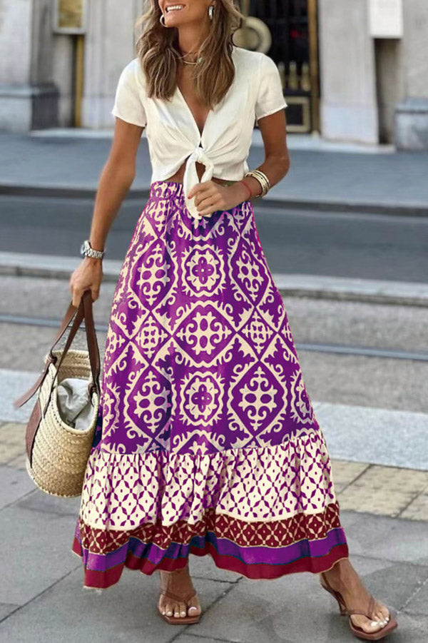 Bohemian Pattern High Waist Maxi Skirt