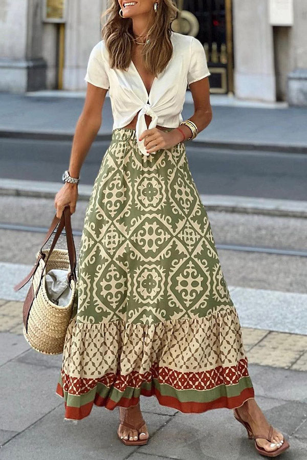 Bohemian Pattern High Waist Maxi Skirt