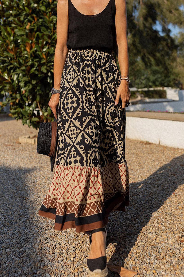Bohemian Pattern High Waist Maxi Skirt