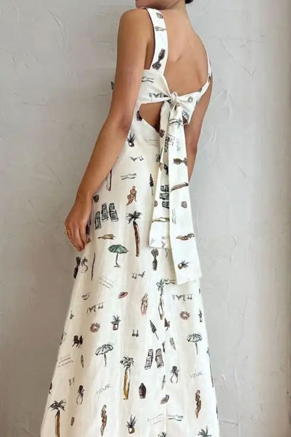 Beach Vacation Graphic Print Maxi Dress