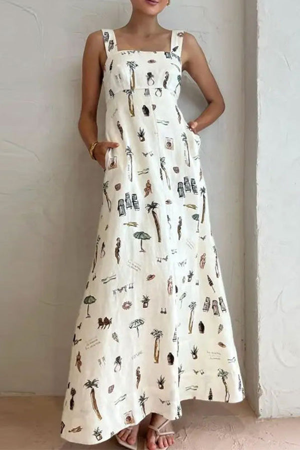 Beach Vacation Graphic Print Maxi Dress