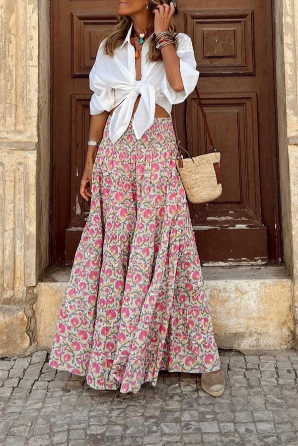 Boho Patterned High Waist Maxi Skirt