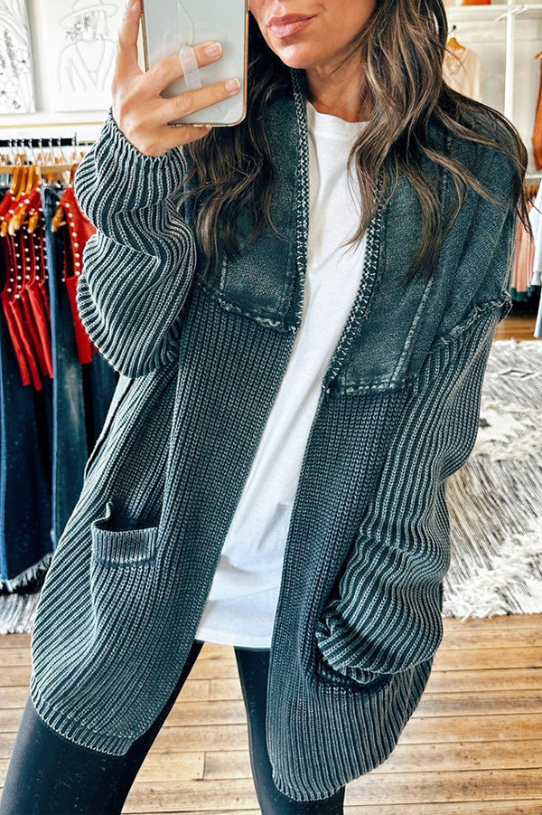 Vintage Acid Wash Ribbed Knit Cardigan