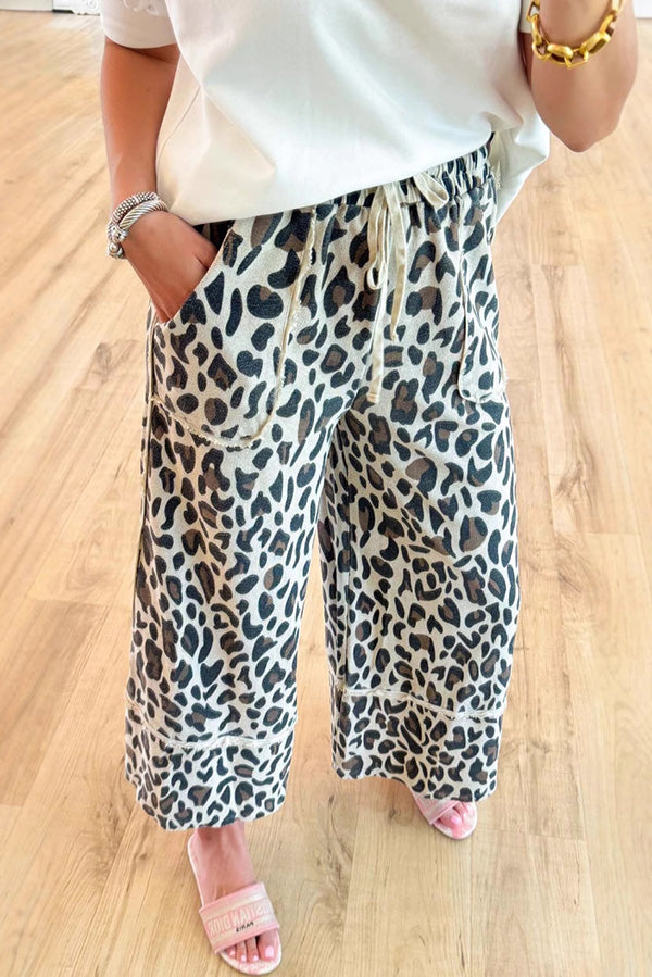 Women's Leopard Wide Leg Cropped Pants