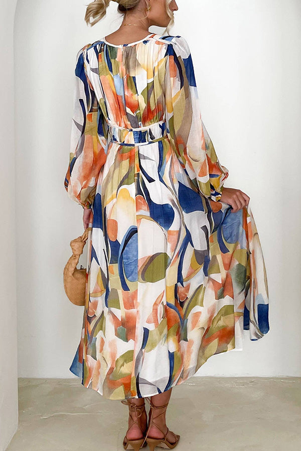 Abstract Print V-Neck Maxi Dress