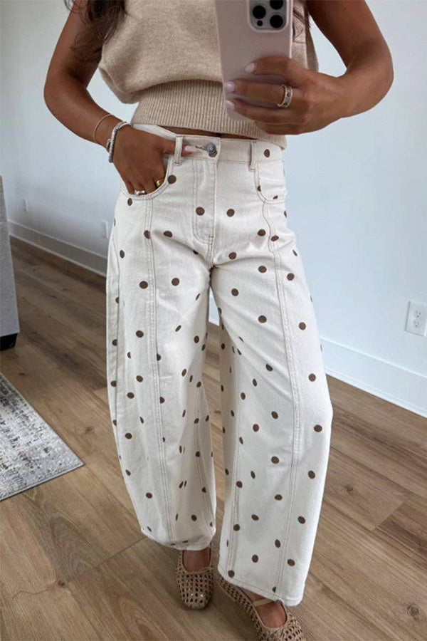 Polka Dot Cotton Straight Leg Pants