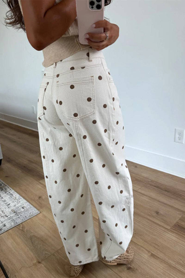 Polka Dot Cotton Straight Leg Pants