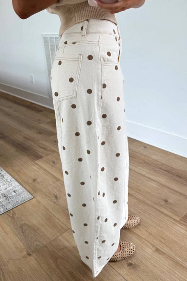 Polka Dot Cotton Straight Leg Pants