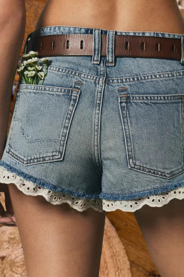Lace Trim Denim Cutoff Shorts
