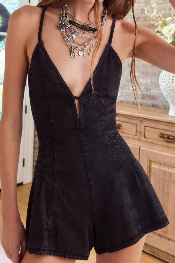 Halter Neck Denim Romper