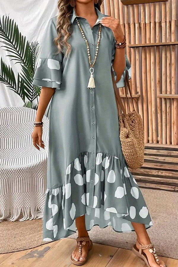 Polka Dot Ruffle Hem Shirt Dress