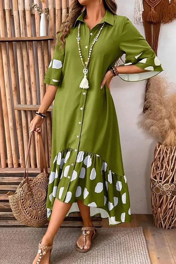 Polka Dot Ruffle Hem Shirt Dress