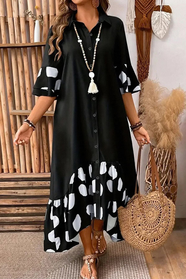 Polka Dot Ruffle Hem Shirt Dress