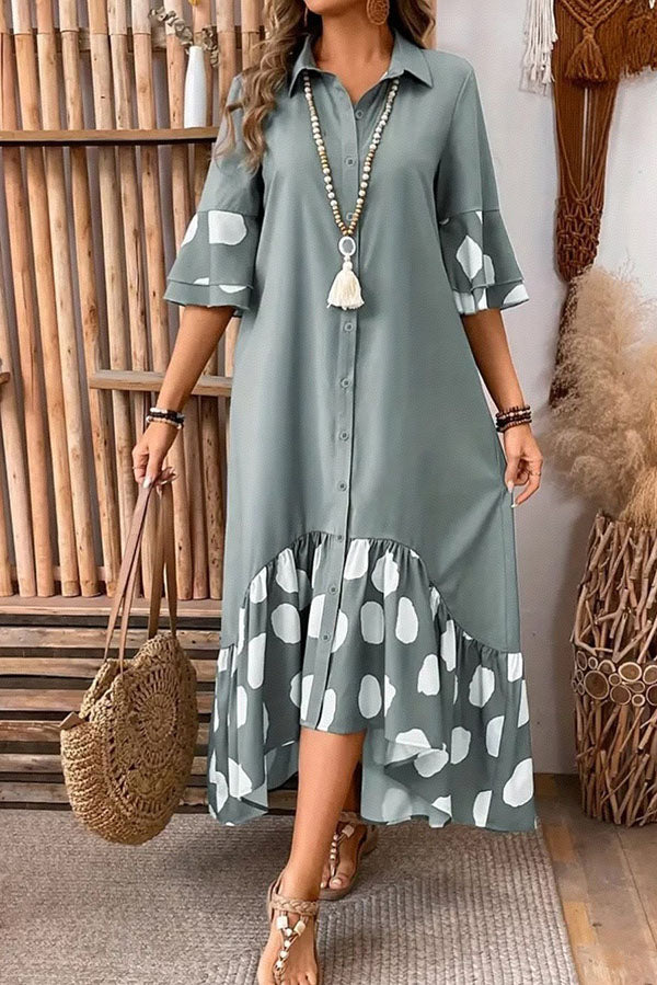 Polka Dot Ruffle Hem Shirt Dress