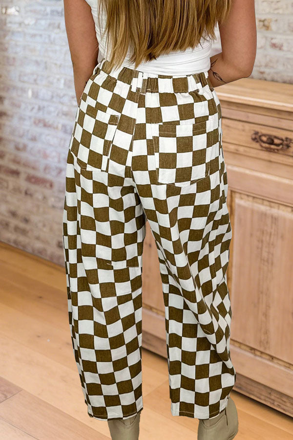 Casual Checkerboard Wide Leg Pants