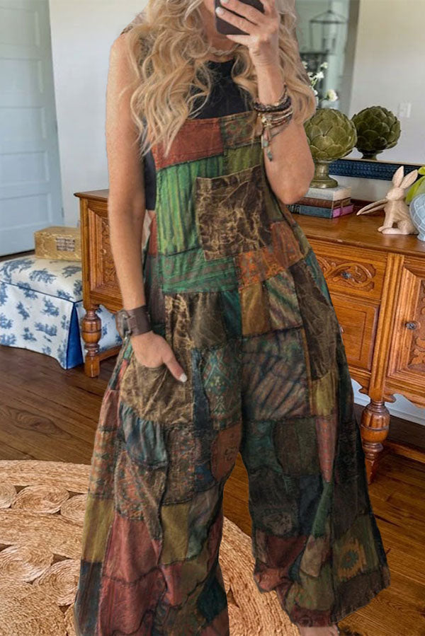 Boho Patchwork Wide Leg Jumpsuit