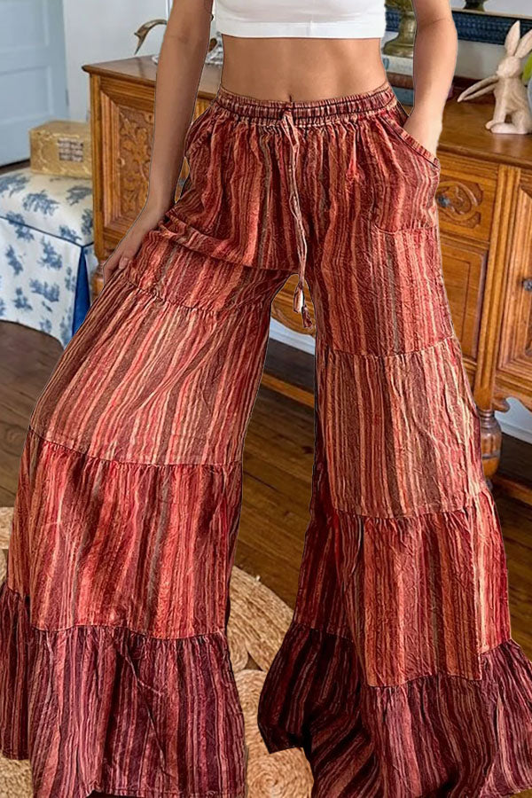 Boho Striped Tiered Wide Leg Pants