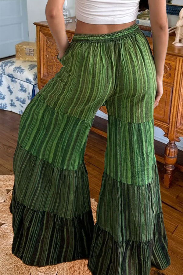 Boho Striped Tiered Wide Leg Pants