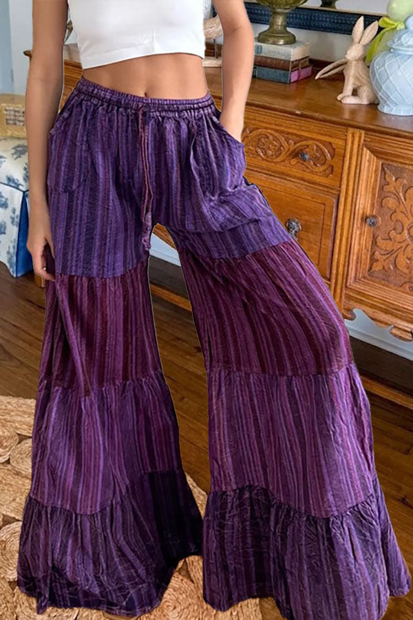 Boho Striped Tiered Wide Leg Pants