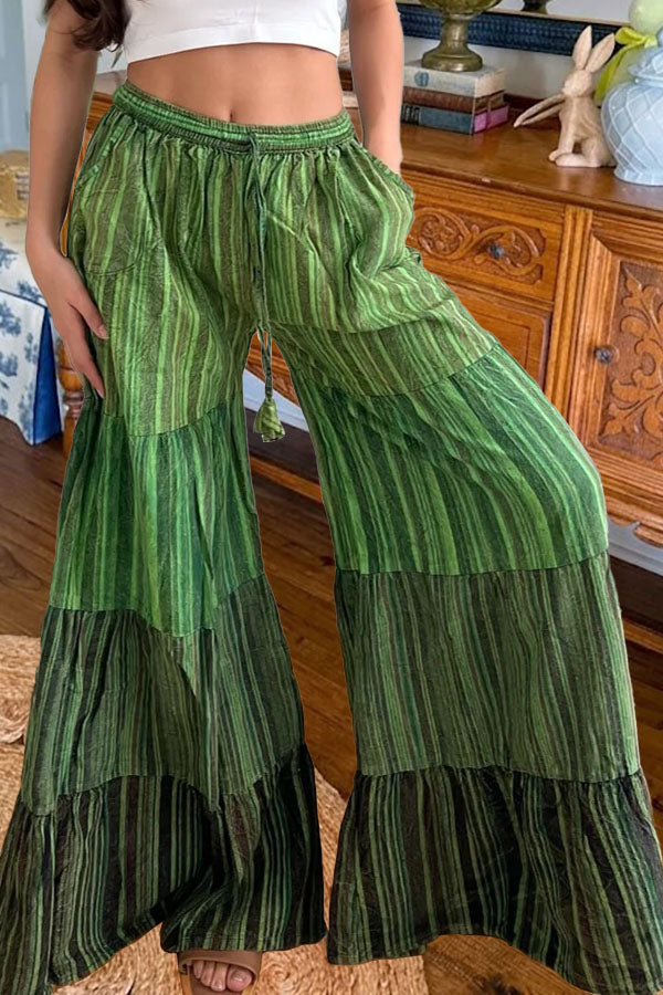 Boho Striped Tiered Wide Leg Pants