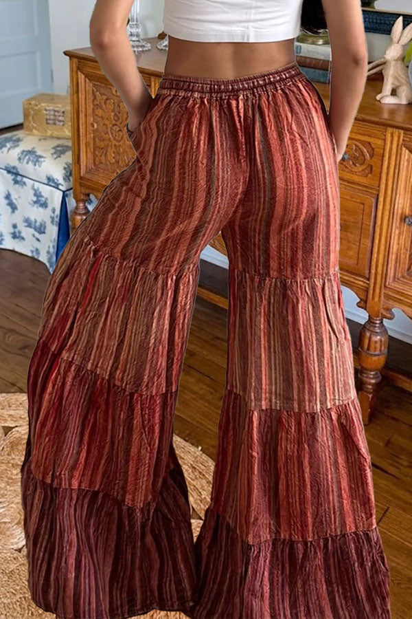 Boho Striped Tiered Wide Leg Pants