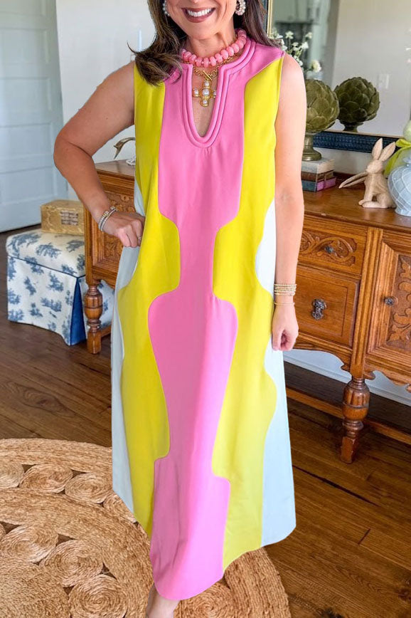 Abstract Sleeveless Midi Dress