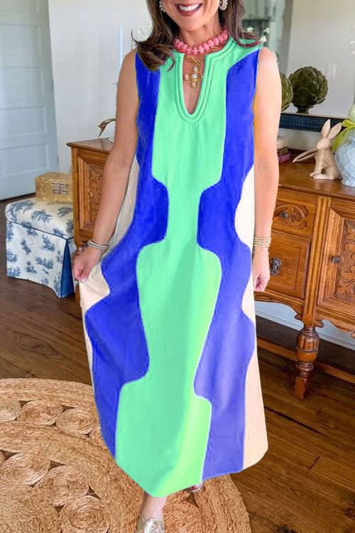 Abstract Sleeveless Midi Dress