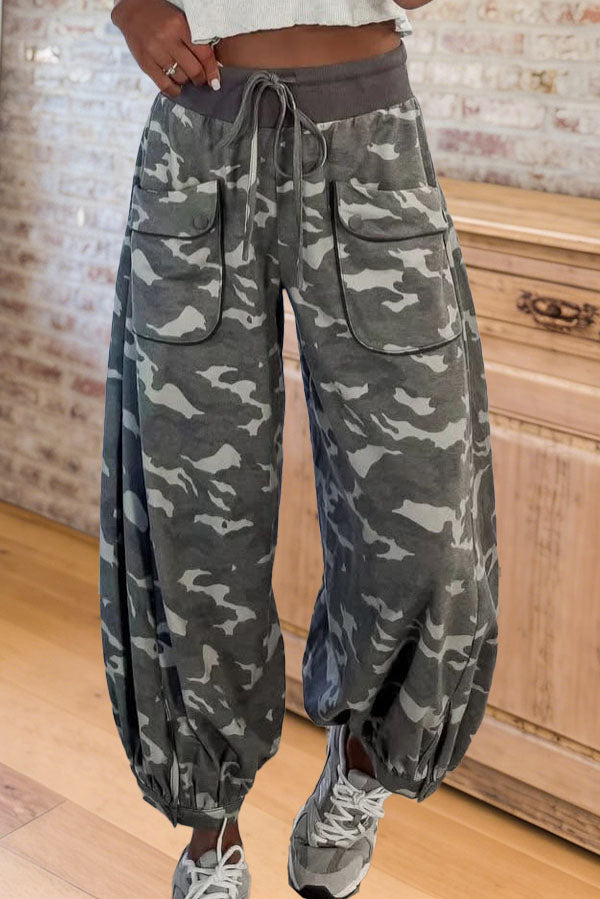 Camo Print Drawstring Cargo Joggers