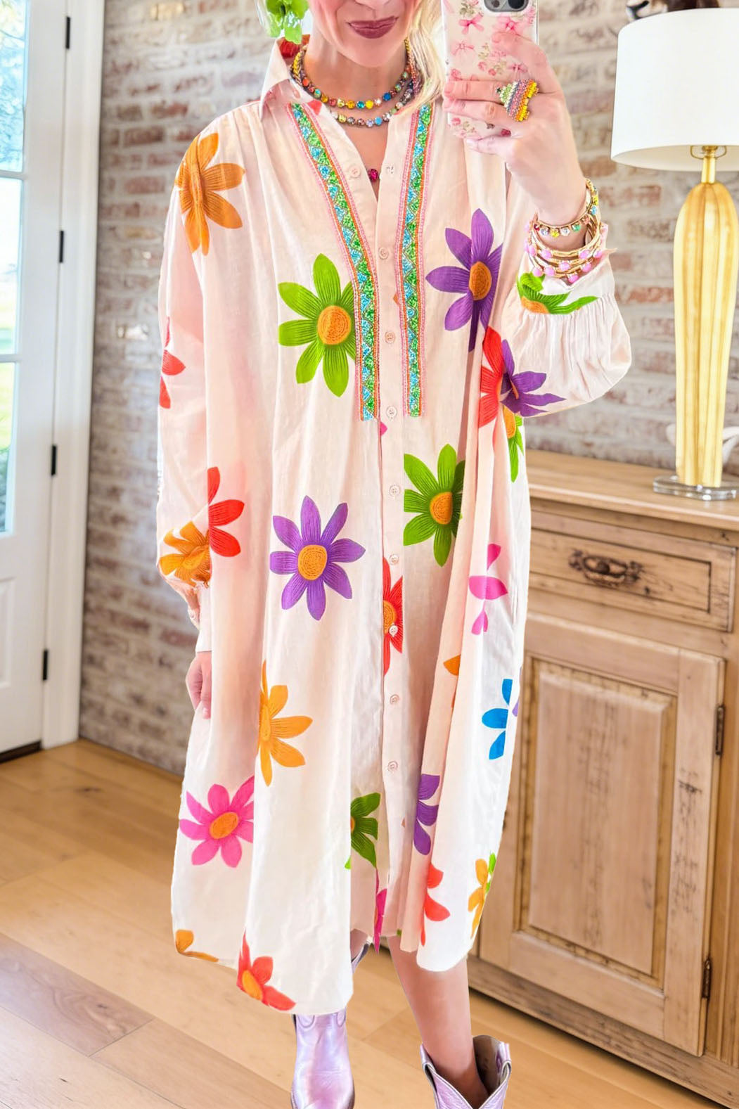 Floral Print Button Down Midi Dress