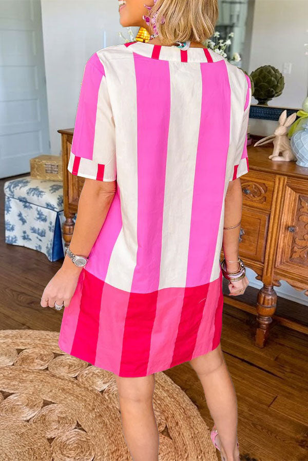 Striped V-Neck Casual Shift Dress