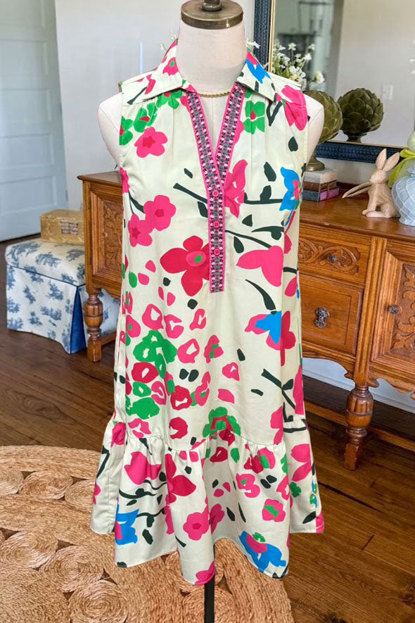 Floral Sleeveless Ruffle Hem Mini Dress