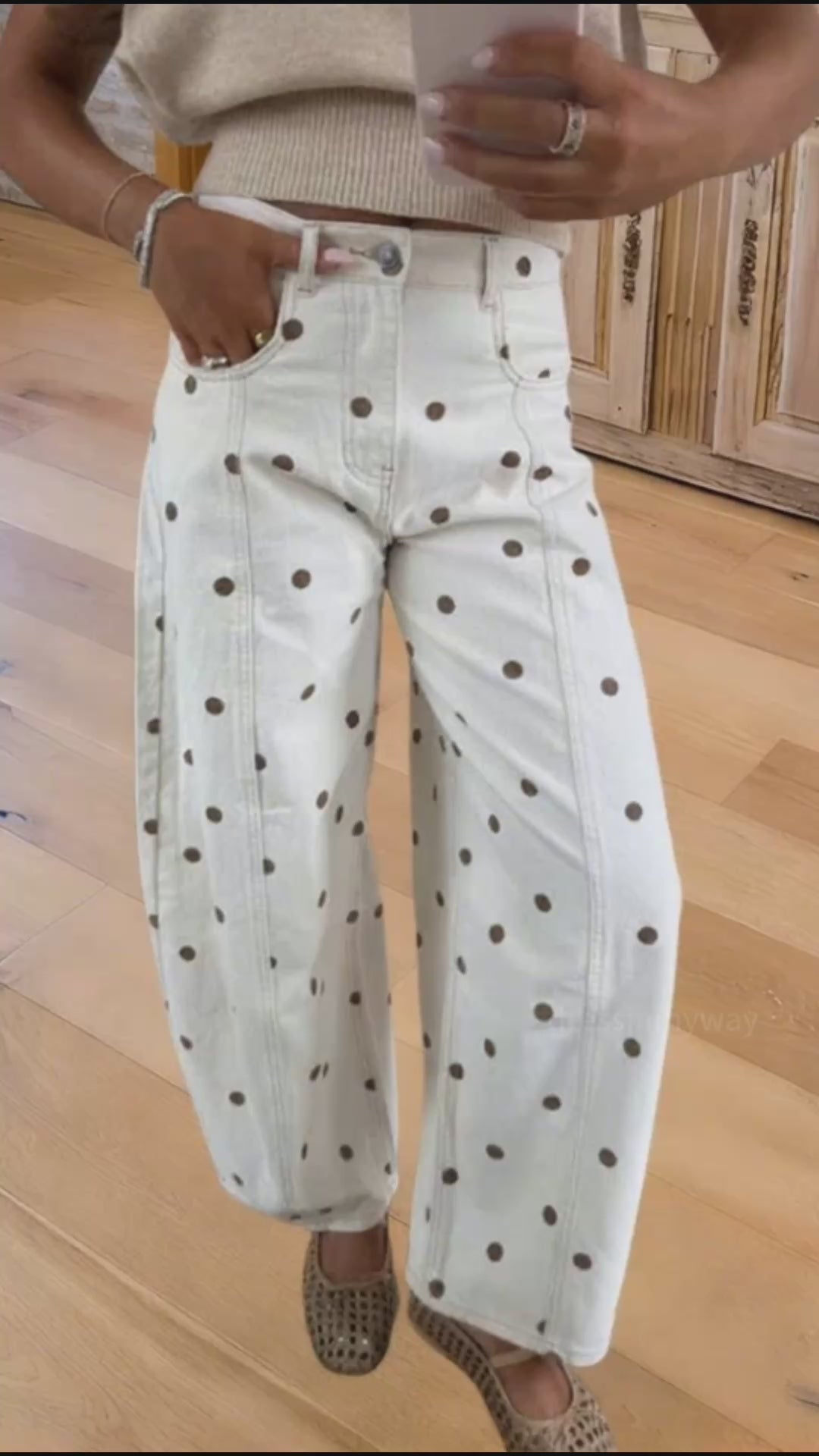 Polka Dot Cotton Straight Leg Pants